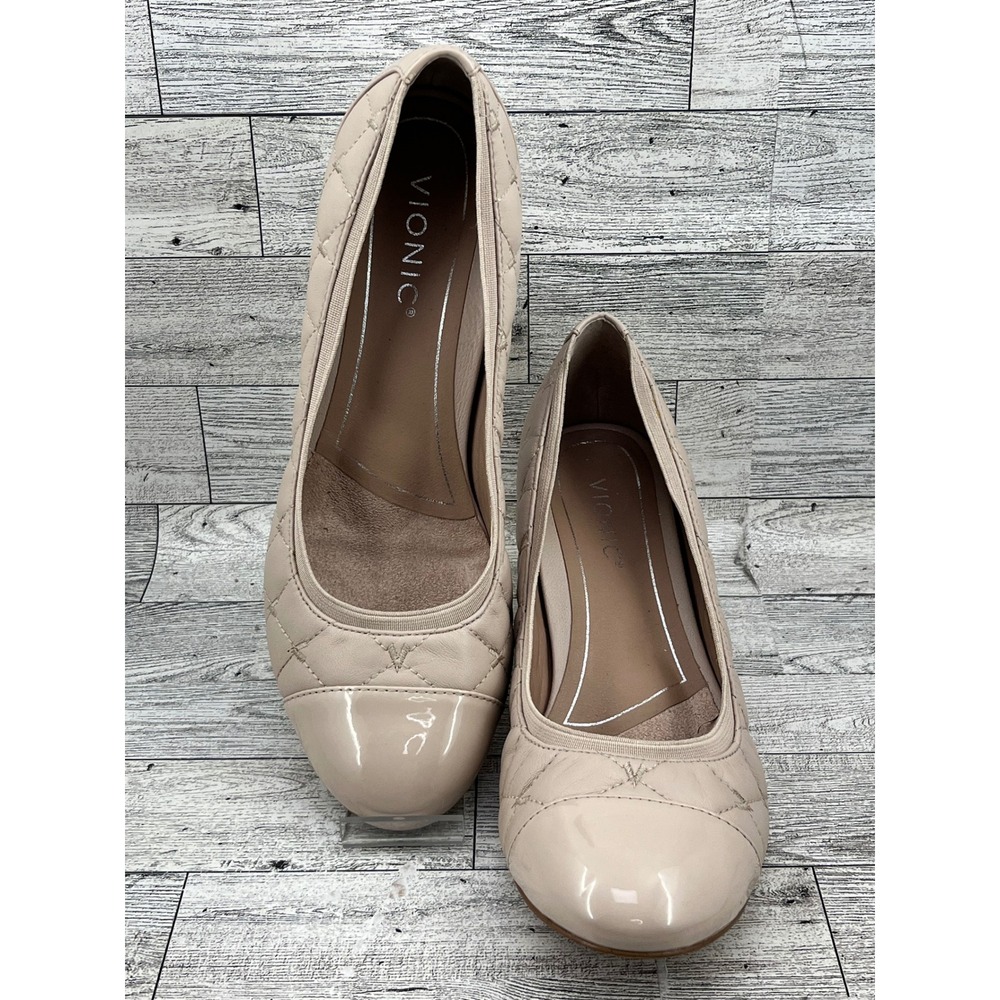 Vionic Ruby Beige Quilted Leather Patent Cap Toe … - image 1